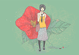 位圖 人物 少女 花 插畫 免費素材