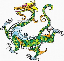 繡花 動物 龍 色彩藍(lán)色 黃色 免費(fèi)素材