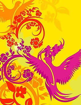 印花矢量圖 動物 鳥類 優(yōu)雅植物 樹 免費素材