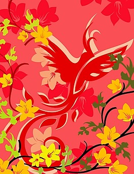 印花矢量圖 動(dòng)物 鳥類 色彩 紅色 免費(fèi)素材