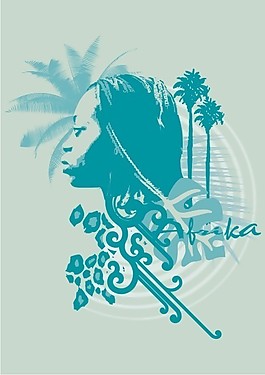 印花矢量圖 人物 女人 植物 椰樹 免費(fèi)素材