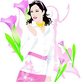 印花矢量圖 人物 女人 植物 花卉 免費(fèi)素材