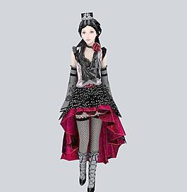 經典哥特式服裝美女,游戲低模(帶貼圖)