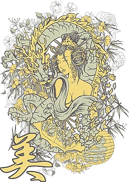 向量的T恤設(shè)計(jì)與藝妓與龍