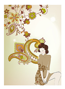 印花矢量圖 人物 少女 女人 優(yōu)雅植物 免費(fèi)素材