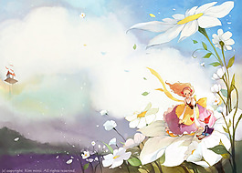 位圖 插畫 人物人物 少女 花卉 免費(fèi)素材