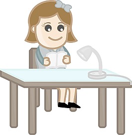 女人学习卡通办公矢量插画