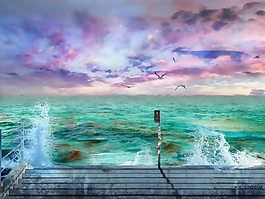 位图 插画 风景 海浪 色彩 免费素材