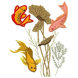 繡花 動物 魚 植物 色彩 免費素材