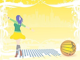 隨著迪斯科音樂球背景的女孩