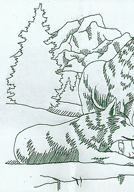 繡花 狼 綠色 小樹 小山 免費(fèi)素材