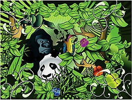 印花矢量圖 動(dòng)物 熊貓 猩猩 蛇 免費(fèi)素材