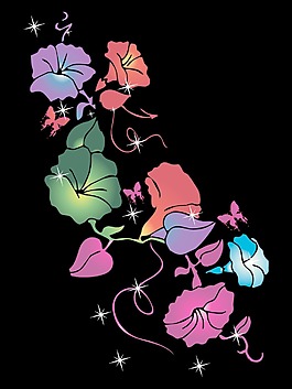 黑色的背景上五顏六色的花的插圖