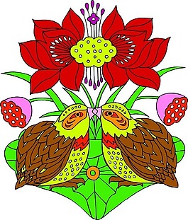 印花矢量图 传统图案 动物 鸟类 优雅植物 免费素材