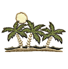 繡花 帆船 椰樹 太陽 免費素材