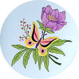 繡花 花朵 蝴蝶 樹葉 免費素材