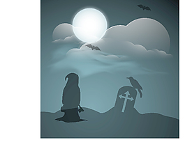 橫幅或背景的萬圣節(jié)夜的晚上silhoustte背景的女巫