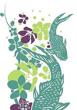 印花矢量圖 動(dòng)物 魚花卉 色彩 綠色 免費(fèi)素材