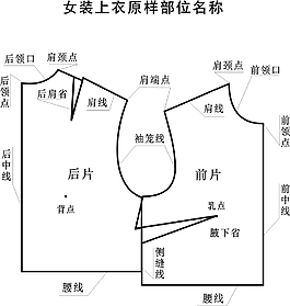 女裝上衣原樣部位