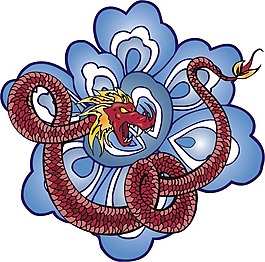 印花矢量圖 動(dòng)物 龍 花 藍(lán)色 免費(fèi)素材