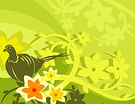 印花矢量圖 動(dòng)物 鳥類 優(yōu)雅植物 樹 免費(fèi)素材