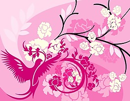 印花矢量圖 動物 鳥類 優(yōu)雅植物 樹 免費素材