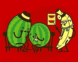 位圖 插畫 西瓜 香蕉 紅色 免費(fèi)素材