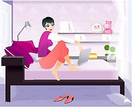 印花矢量圖 人物 女人 家具 床 免費素材