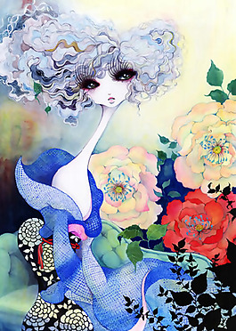 位圖 插畫 人物 少女 花朵 免費(fèi)素材