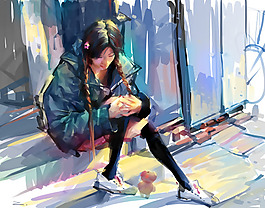 位圖 插畫 人物 少女 色彩 免費素材