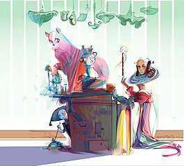 位图 插画 抽象人物 抽象动物 吊灯 免费素材
