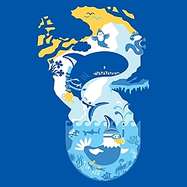 位圖 插畫 動物 鯊魚 雞 免費素材