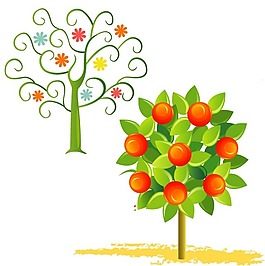 印花矢量圖 樹 色彩 綠色 黃色 免費(fèi)素材