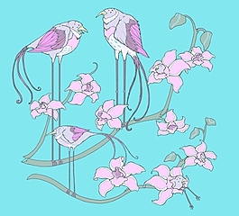 位圖 插畫(huà) 花 動(dòng)物 鳥(niǎo)類 免費(fèi)素材