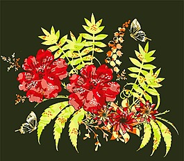 印花矢量圖 優(yōu)雅植物 草 花 色彩 免費(fèi)素材