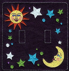 繡花 太陽 月亮 五角星 藍(lán)色 免費(fèi)素材