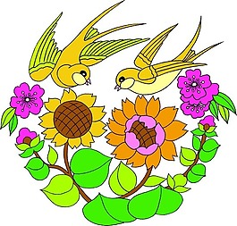 印花矢量圖 動物 鳥類 優(yōu)雅植物 草 免費素材
