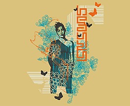 印花矢量圖 菊花 人物 女人 色彩 免費(fèi)素材