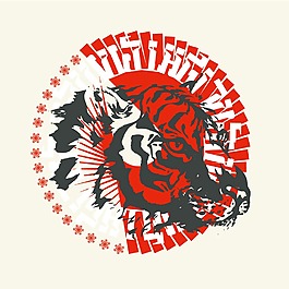 印花矢量圖 徽章標(biāo)記 動(dòng)物 老虎 色彩 免費(fèi)素材