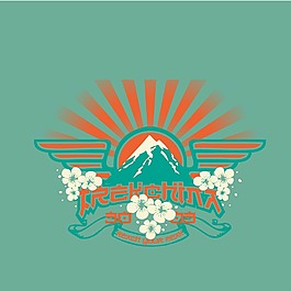印花矢量圖 徽章標(biāo)記 花 文字 日文 免費素材