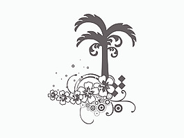 與花的元素在白色背景上的棕櫚樹