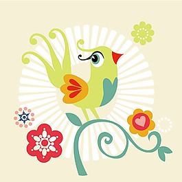 印花矢量圖 動(dòng)物 鳥(niǎo)類 草 花 免費(fèi)素材