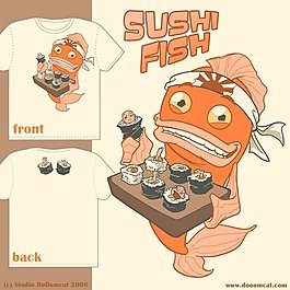 位圖 卡通動物 鯰魚 壽司 色彩 免費(fèi)素材