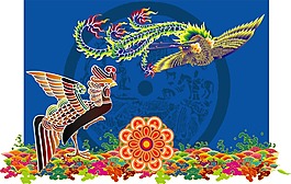印花矢量圖 動(dòng)物 鳳凰 花 海浪 免費(fèi)素材