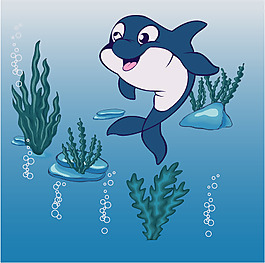 印花矢量圖 動物 海豚 珊瑚 海水 免費素材