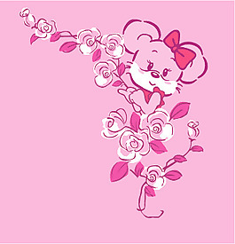 印花矢量圖 動(dòng)物 小鼠 花 色彩 免費(fèi)素材