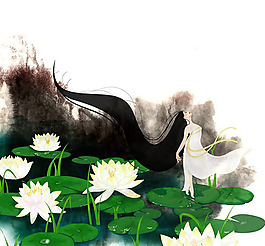 位图 人物 女人 荷花 荷叶 免费素材