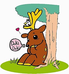 位圖 卡通動物 鹿 樹 草 免費素材