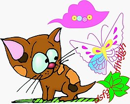 位图 动物 猫 蝴蝶 花 免费素材