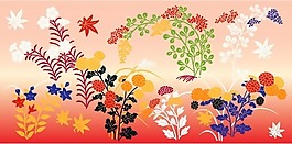 印花矢量圖 優(yōu)雅植物 花草 色彩 紅色 免費(fèi)素材